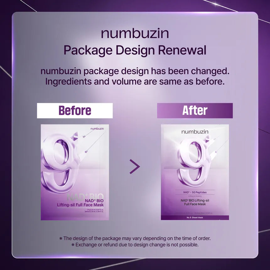 Numbuzin No.9 NAD+ BIO Lifting-sil Full Face Mask, 4 Sheets